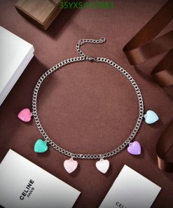 Colorful heart charms on silver chain necklace.