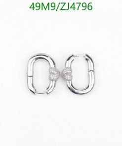 Silver carabiner earrings with pavé accents on white background.