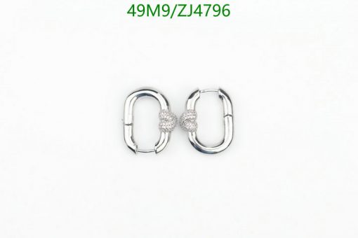 Silver carabiner earrings with pavé accents on white background.