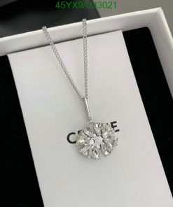 Silver diamond pendant necklace in box.