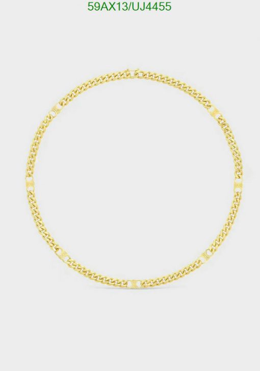 Gold chain necklace on white background.