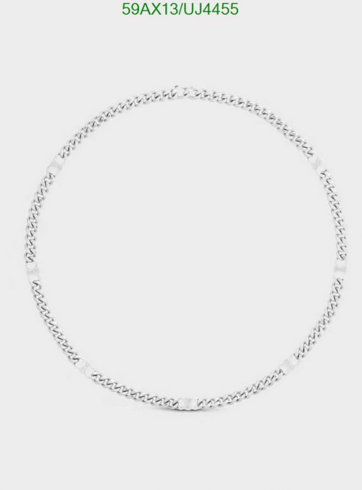 Silver chain necklace on white background.