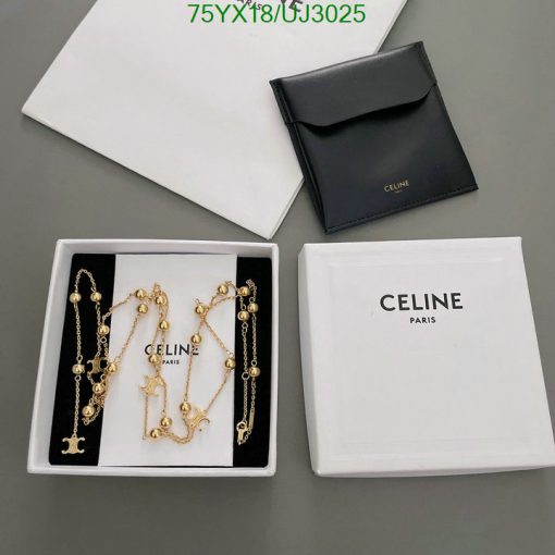 Celine gold necklace in branded box with leather pouch.