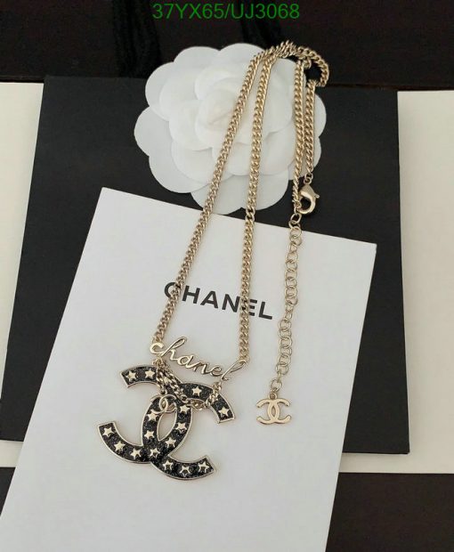 Designer chain necklaces with logo pendants.