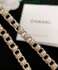 Chanel branded luxury silver chain bracelet close-up.