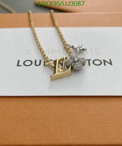 Louis Vuitton necklace with logo and flower charms.