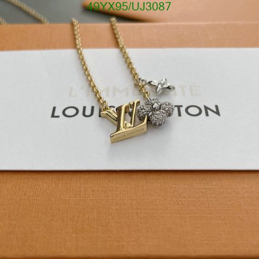 Louis Vuitton necklace with logo and flower charms.