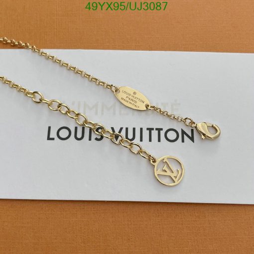 Gold-tone chain necklace with designer logo pendant.