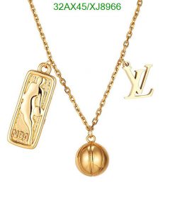 Gold charm necklace with sports and designer logos.