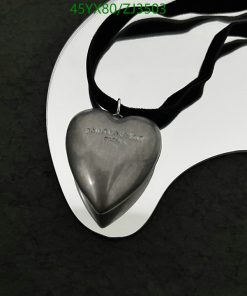 Silver heart pendant on black ribbon necklace