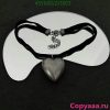 Silver heart pendant on black velvet ribbon