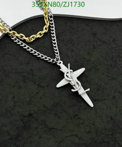 Silver airplane pendant on two-tone chain necklace