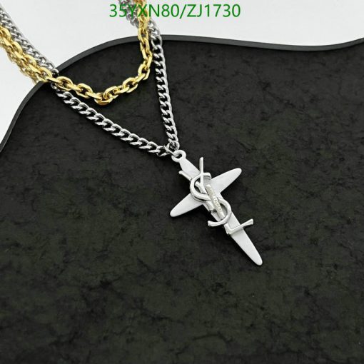 Silver airplane pendant on two-tone chain necklace