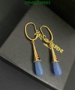 Gold and blue designer tassel earrings.