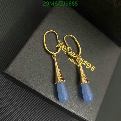 Gold and blue designer tassel earrings.