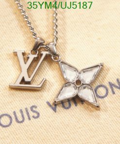 Louis Vuitton brand necklace with LV logo and butterfly pendant.