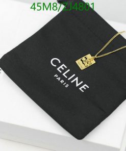 Celine necklace with logo pouch on white box.