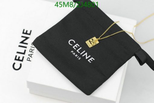 Celine necklace with logo pouch on white box.