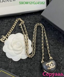 Chanel branded necklace with white camellia flower.