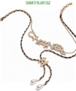 Designer logo chain necklace with pearl details.