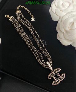 Designer chain necklace with logo pendant.