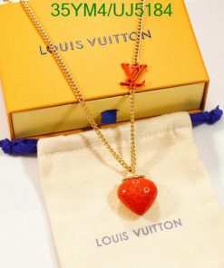 Louis Vuitton necklace with heart pendant and packaging.