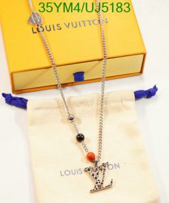 Louis Vuitton necklace with box and pouch display.