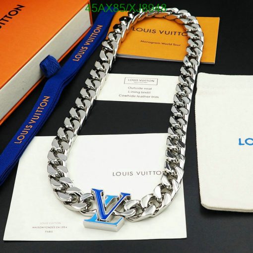 Louis Vuitton silver chain necklace with monogram pendant.