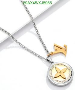 Gold and silver pendant necklace on white.