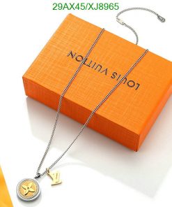 Orange box with silver necklace and pendant.