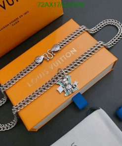 Designer silver charm bracelet on branded packaging.