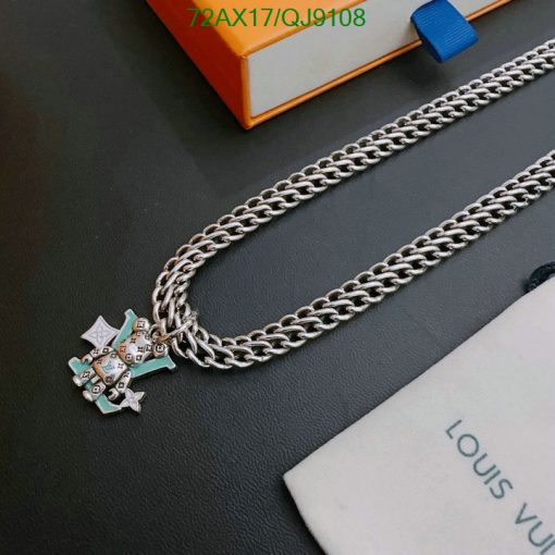 Designer silver chain necklace with logo pendant.