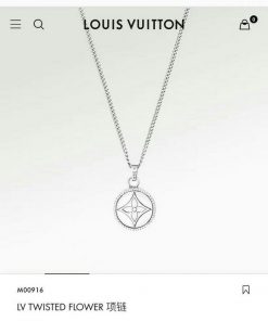 Louis Vuitton silver pendant necklace with flower design.