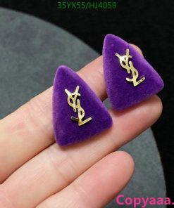 Purple triangle-shaped stud earrings.