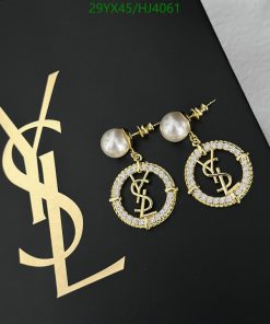 Gold designer logo earrings with pearls.