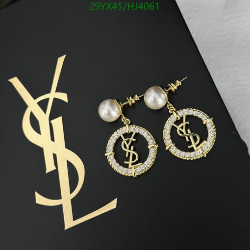 Gold designer logo earrings with pearls.