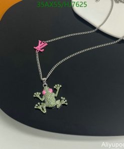 Frog pendant with pink accents on silver chain necklace.