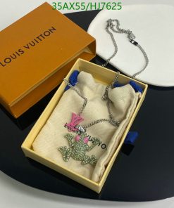 Louis Vuitton necklace with frog pendant in branded box.