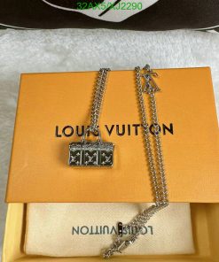 Louis Vuitton necklace with brand packaging.